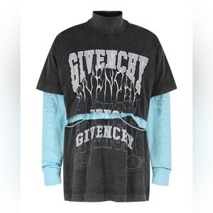 Givenchy Layered Long-Sleeve Graphic T-Shirt With Balaclava 'Grey'.
